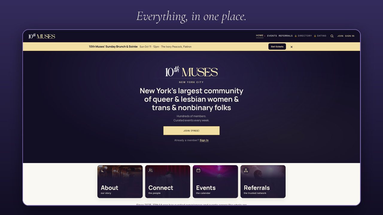 The home page with its four doors: one place for the whole community.