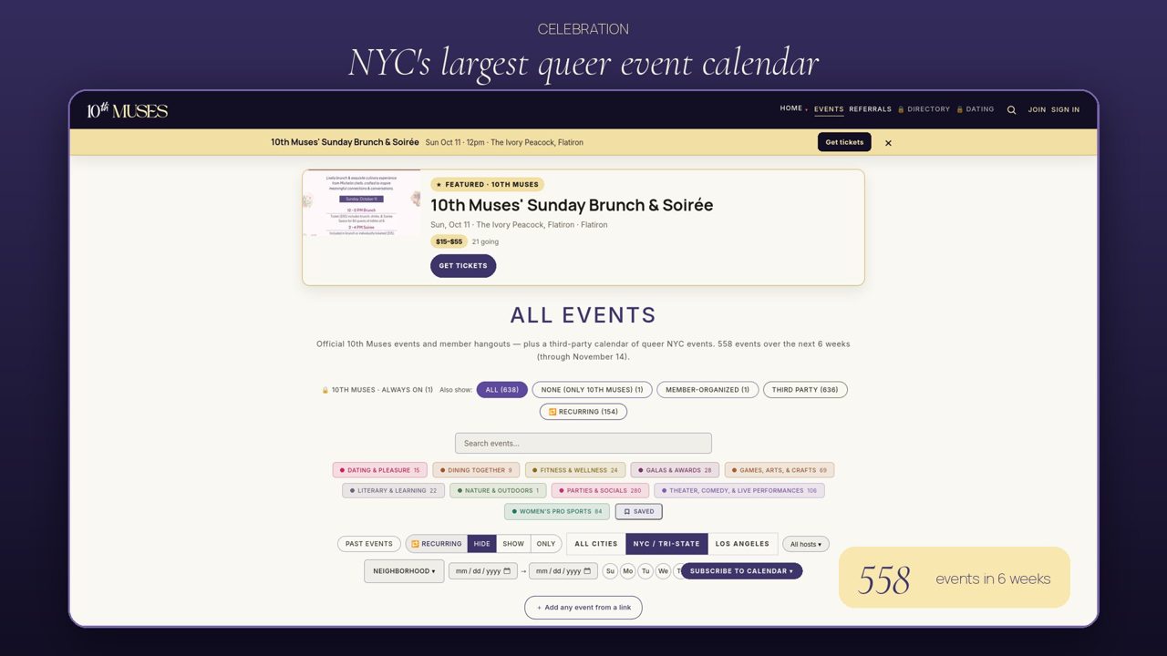 Her main thing: the biggest queer event calendar in the city.