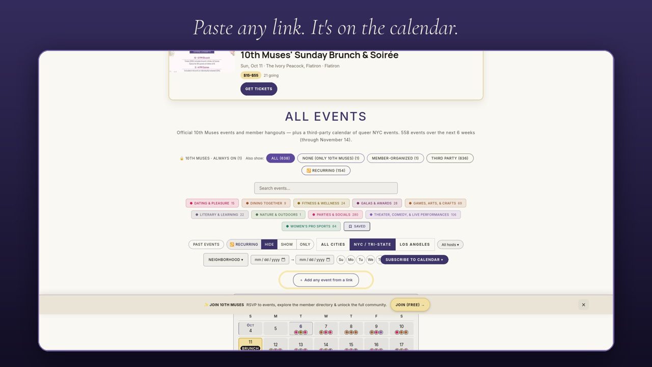Add any event from a link: the AI reads it and adds it for every subscriber.