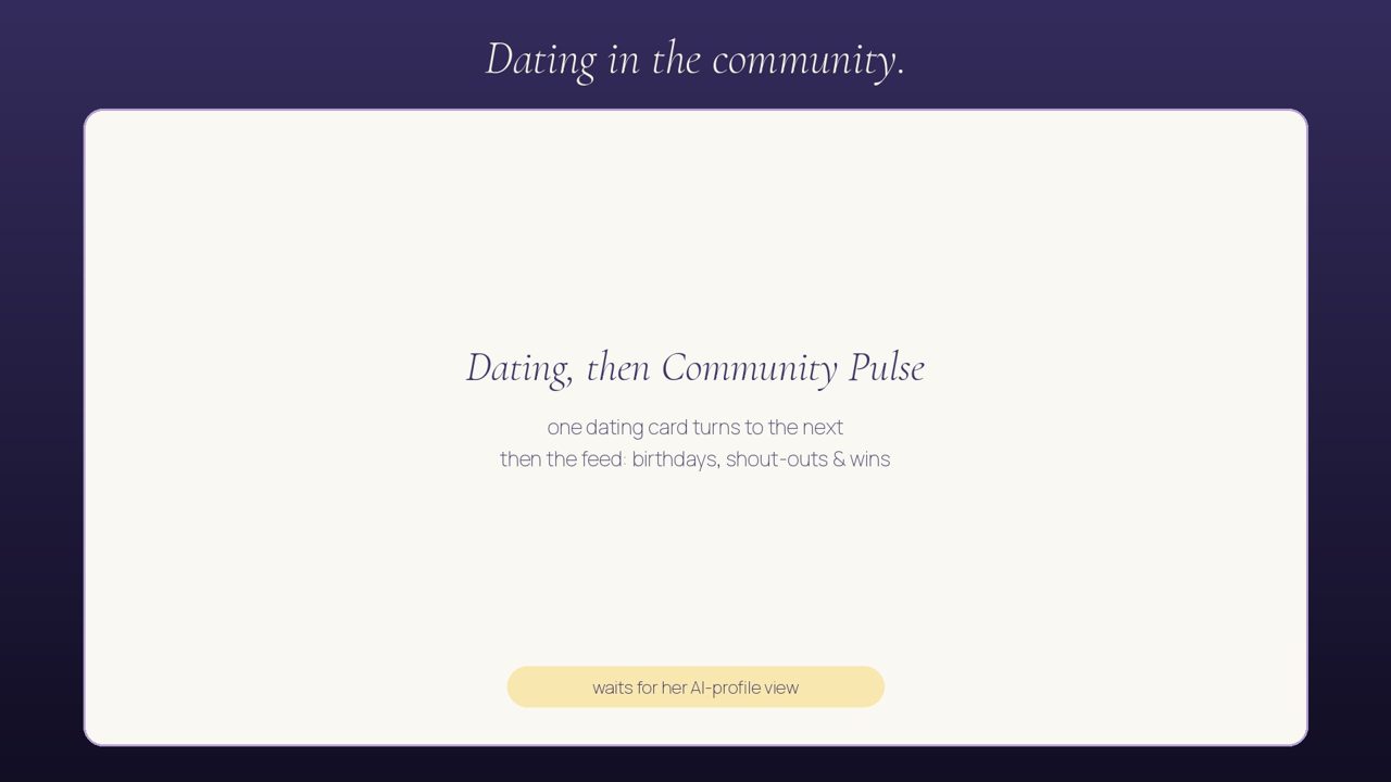 Dating inside the community, then Community Pulse, the feed.